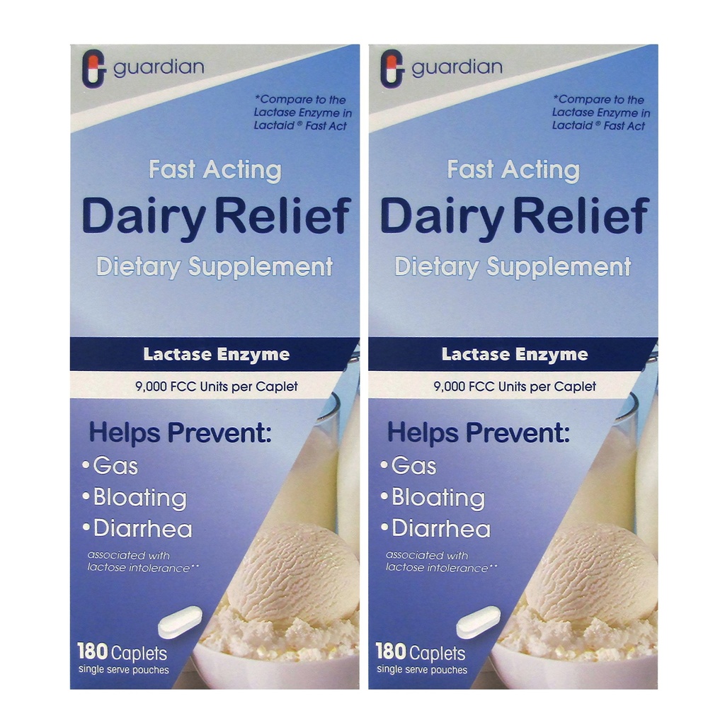 Guardian Dairy Relief Fast Acting Lactase, 360 Caplets, 9000 FCC Maximum Strength, Laktoza InTolerance Pills, Lactase Enzyme Supplement (360 CT)