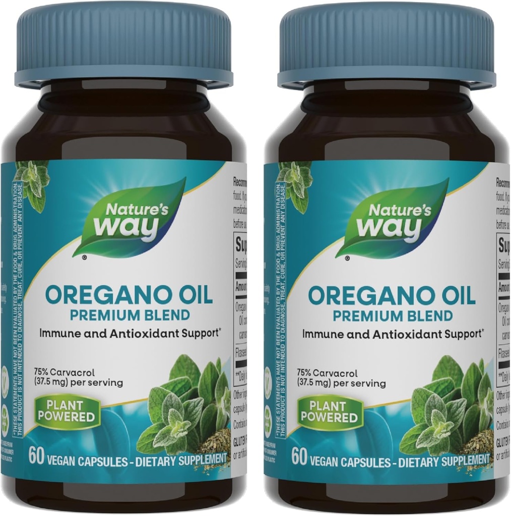 Nature 's Way Oregano Oil - Immune Supplement Supplement * - 75- 85% Carvacrol - Gluten Free - 60 Vegan kapsułki (2 opakowania)