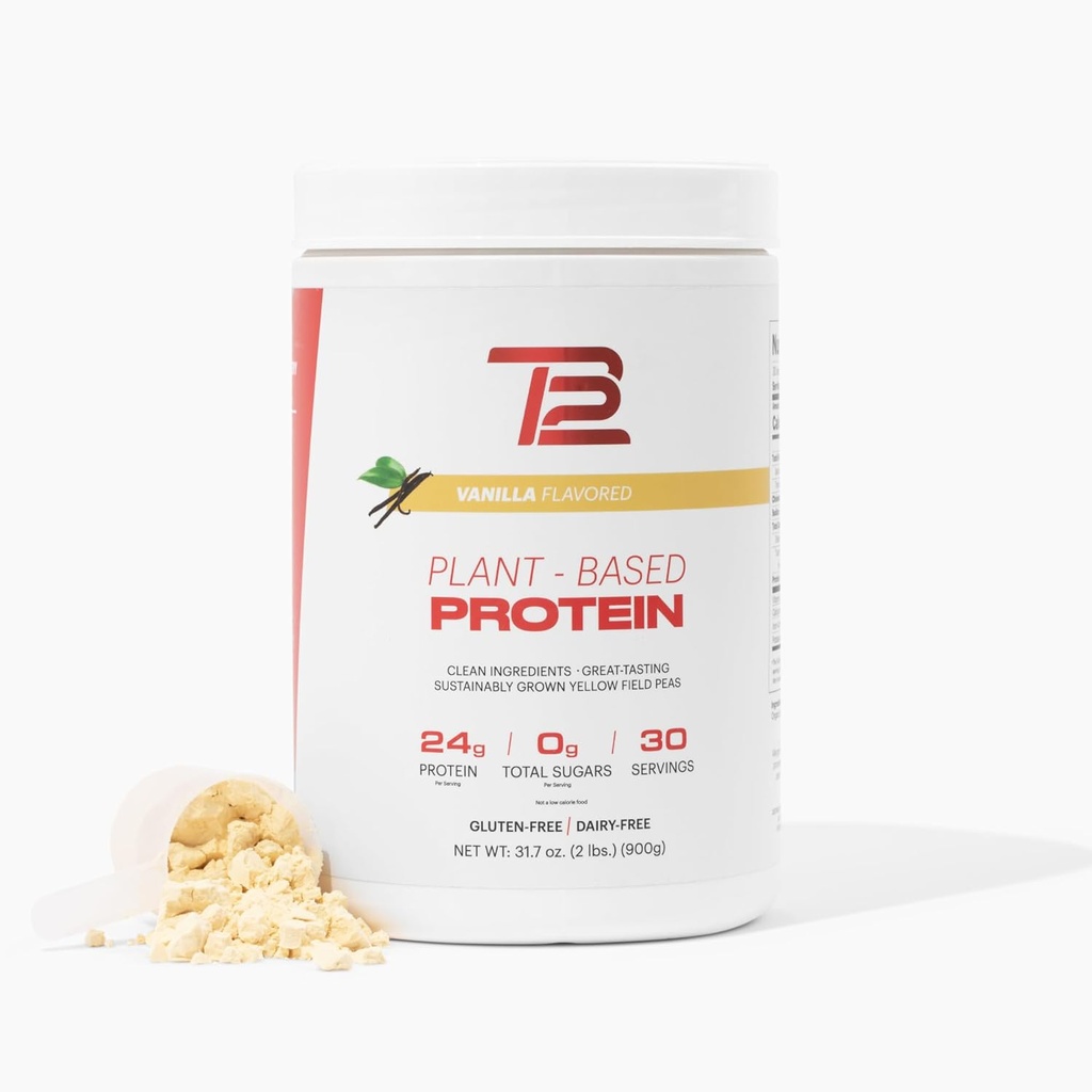 TB12 Plant Based Protein Powder by Tom Brady, 24 g Vegan Pea Protein, Low Sugar, Low Carb, Non-GMO, Meal Replacement, Keto Friendly, Paleo, Sugar Free, Vanilla Flavor (30 Servings / 2.12lbs)