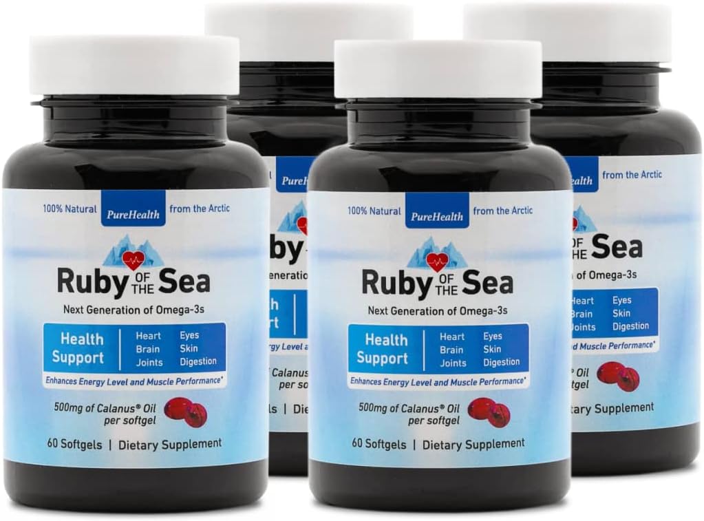 Marine Oil Supplement - All Natural Calanus Oil, Astaksantyna, Omega-3 i Kwasy tłuszczowe - Heart and Brain Health Nutritional Supplements - 4 Pack
