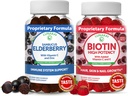 Lunakai Biotin & Elderberry Gummies Bundle - Gummy do wzrostu włosów, Glow skóry i silniejsze paznokcie z witaminą C i E - Suplement wsparcia immunologicznego dla dorosłych i dzieci