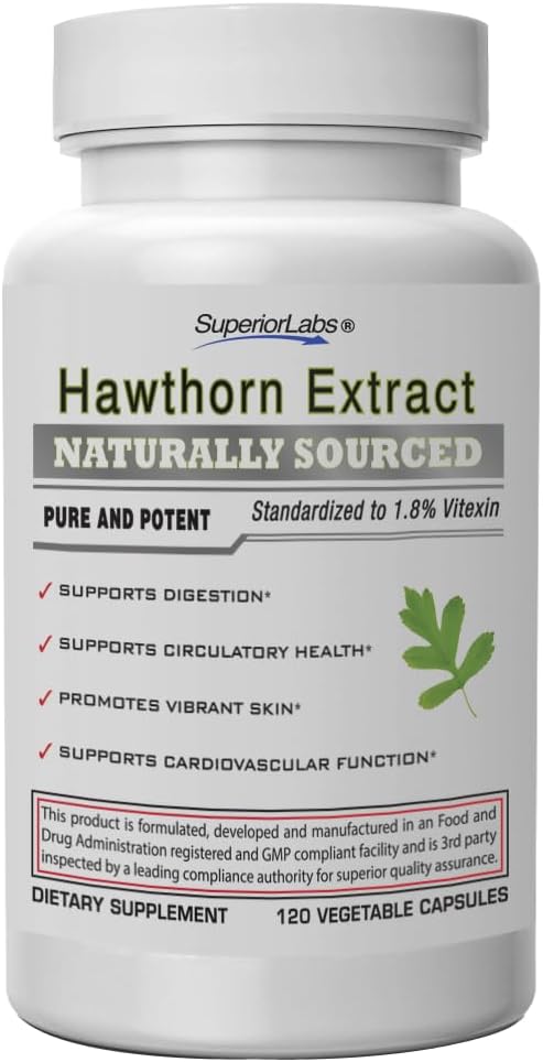 Superior Labs Hawthorn Berry 300mg, Pure Non-GMO, dodatek wolny Hawthorn Extract Kapsułki, Wysokiej mocy Circulative & Support Blood Pressure, Relieves Chest Pain, Pomoc trawienna, 120 Czapki Veg