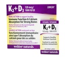 Webber Naturals K2 + D3 120 µg / 1000 j. m., Wspomaga zdrową funkcję immunologiczną - 220 softgeli