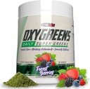 EHP Labs OxyGreens Super Zielone Proszek - Codzienne Zielone & Superfood Suplement z Spirulina, Chlorella, Prebiotyki, Enzymy trawienne, Przeciwutleniacze - 30 Słupki (Jagody leśne)