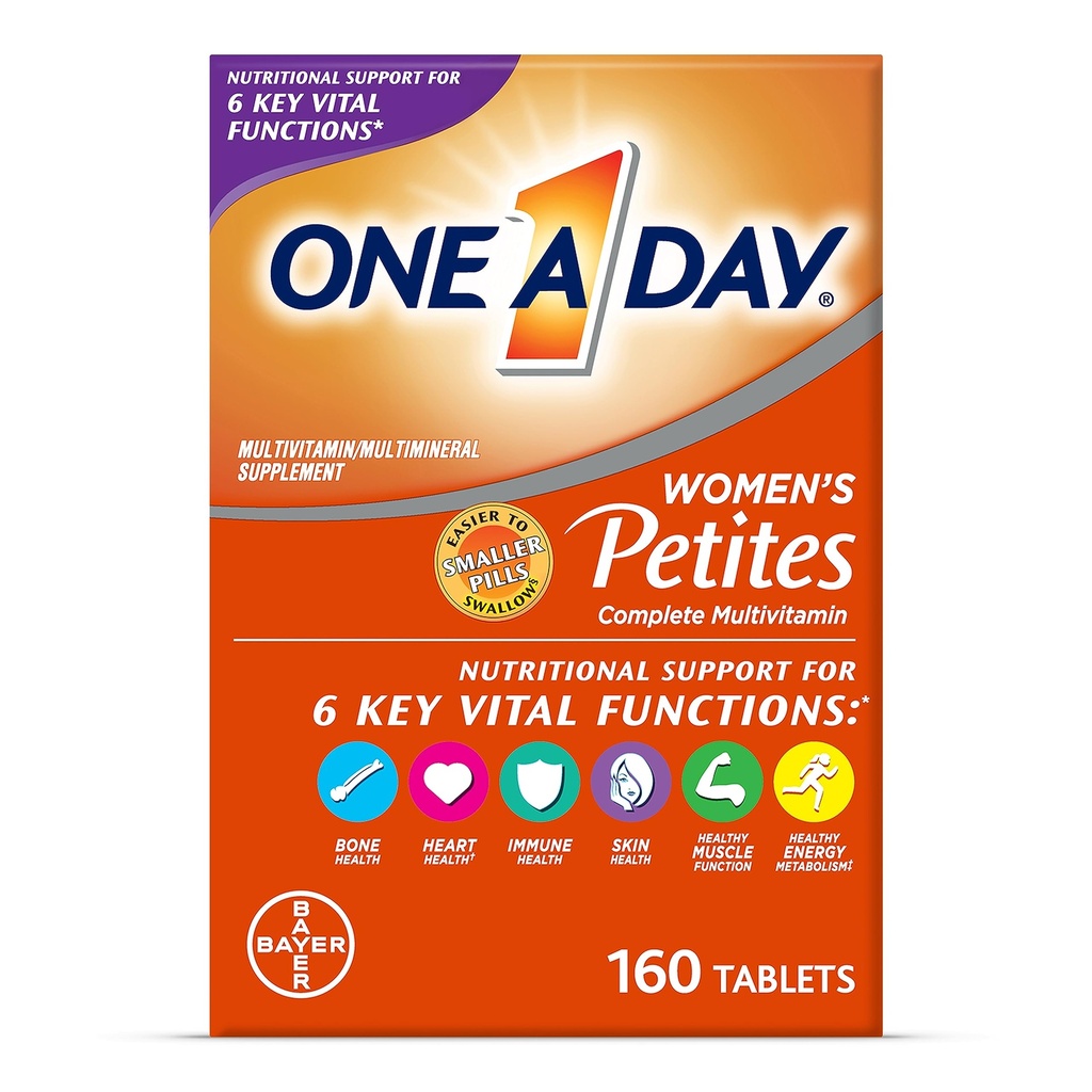 One A Day Petites Women 's Petivitamine, Suplement z witaminą A, C, D, E i cynkiem do immunologicznego wsparcia zdrowia, Witaminy B, Biotin, Folate (jako kwas foliowy) i więcej, Tabletka, 160 liczba