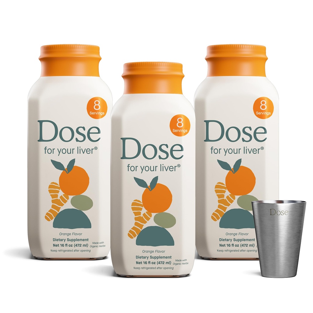 DOSE do czyszczenia wątroby Detox & Naprawa, Made with Organic Milk Thistle Supplement z Turmeric, Dandelion, Ginger, i Orange, Wspiera zdrowe czynności wątroby, 16oz Butelka, 3 Pack (3 Danie tygodnia)