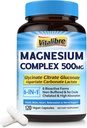 Kompleks magnezu 500 mg, 6 w 1 Chelatynowany glicynian magnezu, cytrat, asparaginian, glukonian, karbonian i laktat, Max suplement absorpcji dla snu i spokoju, 120 Vegan Caps, No Magnesio tlenek