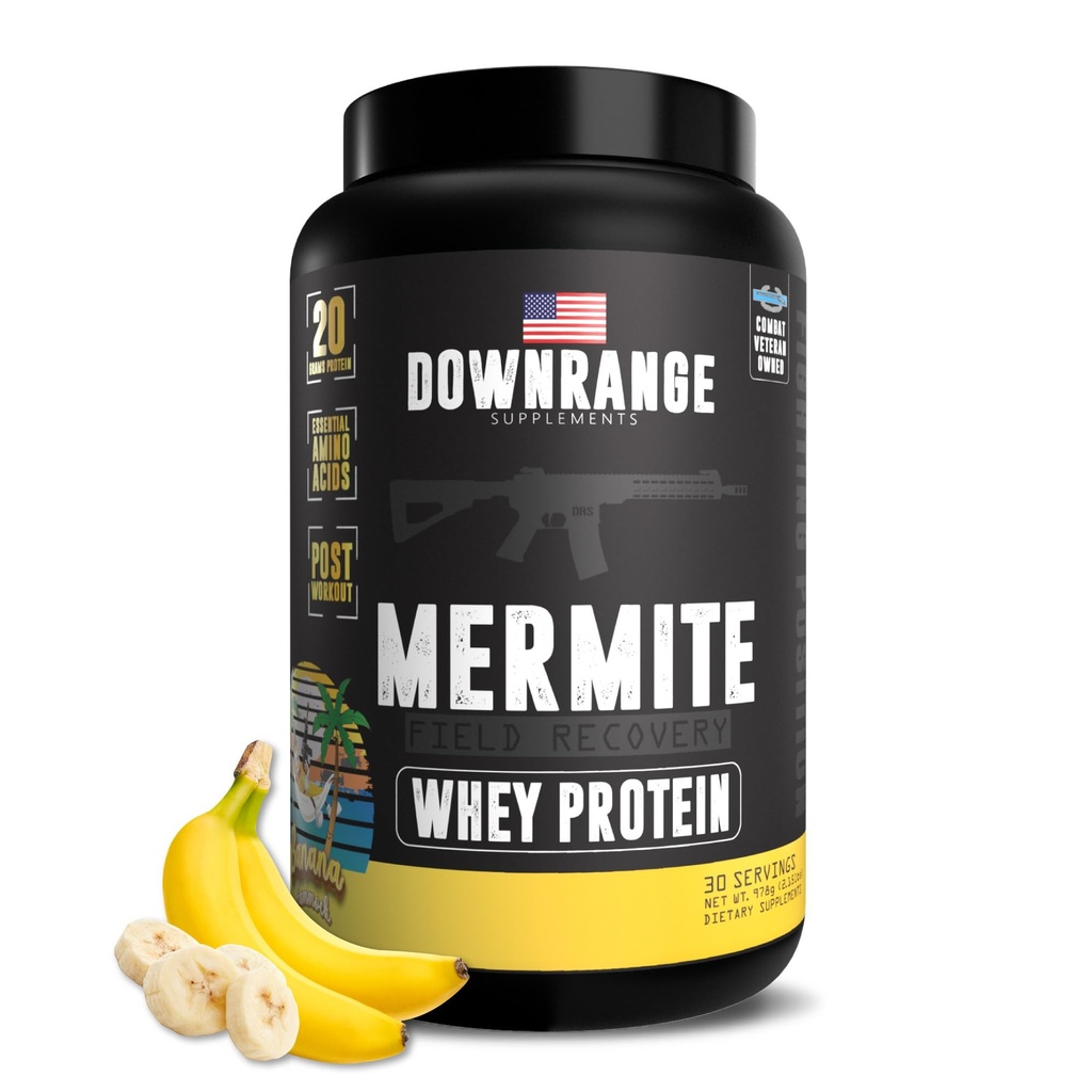 DownRange Mermite protein serwatki proszek, Post Workout Odzysk mięśni i wsparcie energetyczne, Drink Mix Supplement with 20g białka serwatki, 9g kwasu amino, 30 Słupki (Banana)