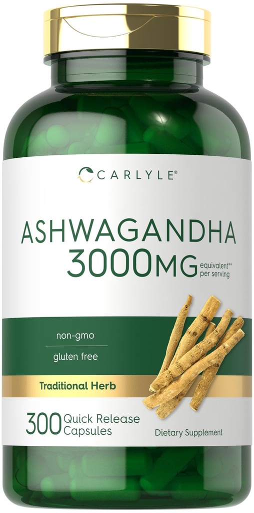 Carlyle Ashwagandha Suplement dla Kobiet i Mężczyzn 124; 3000mg 124; 300 Kapsułek 124; Ekstrakt Herb Root z Black Pepper 124; Non-GMO i Gluten Free