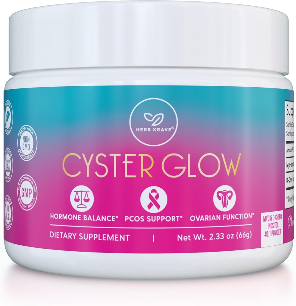 Cyster Glow Premium Myo- Inositol i D- Chiro Inositol Proszek PCOS Suplement dla kobiet - Idealny 40: 1 Ratio- Hormon Równowaga, Płodność, Zdrowa funkcja jajnika - Witamina B8- 30 Day Supply