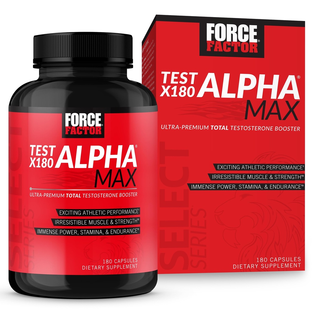 Test FACTOR FORCE X180 Alpha Max Całkowity testosteron i booster tlenku azotu dla mężczyzn z nasion kozieradki i Tribulus do zwiększenia przepływu krwi i poprawić męskiej sprawności atletycznej, 180 kapsułki