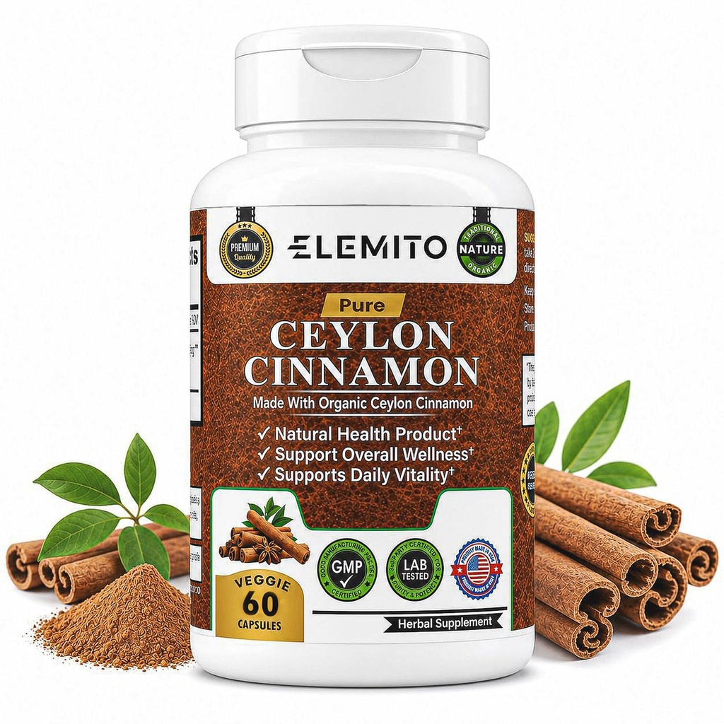 Organiczne Kapsułki Cynamonowe, Energia, Serce i Wsparcie Metaboliczne, Certified Organic Ceylon Cynamonowe pigułki, Nie- GMO, Wegan, Gluten- Free - 60 Kapsułki