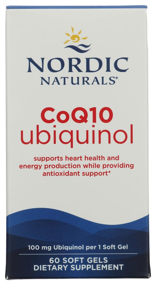 Nordic Naturals Nordic CoQ10 Ubichinol - 60 Mini Soft Gels - 100 mg Koenzym Q10 (CoQ10) Ubichinol - Heart & Brain Health, Produkcja energii komórkowej, Wsparcie przeciwutleniające - Non-GMO - 60 Służenie
