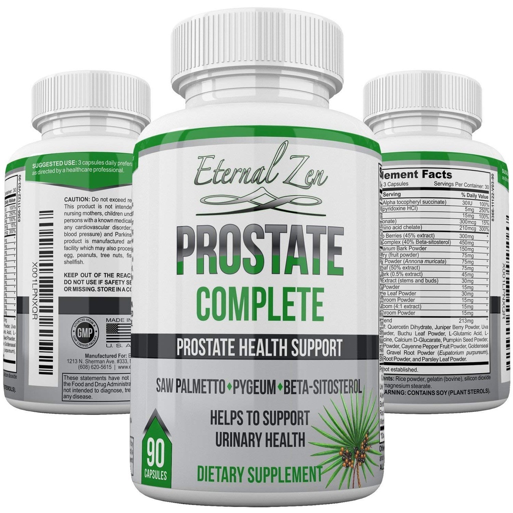 Prostate Complete Herbal Health Supplements for Men, Saw Palmetto Stinging Nettle Pygeum Beta- sitosterol Reishi Shiitake, 90 Hrabia kapsułki