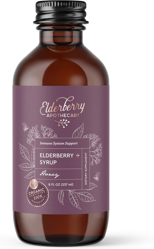 Syrop z jeżyny - Smaczne, Czysty Czarny Sambucus Liquid Extract - Świeże i Organiczne Jagody Aronia, Ginger Root, Cynamon, Echinacea - Wspiera odporność, Naturalny przeciwutleniacz - 8oz