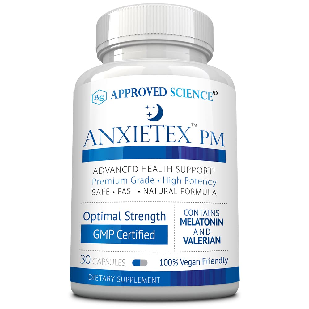 Zatwierdzona nauka Anxietex Night - Łatwy niepokój i niezadowolenie, sen dobrze - Valerian, Kwiat Pasji, Rumianek - 30 Kapsułki - Vegan Supplement - Made in USA