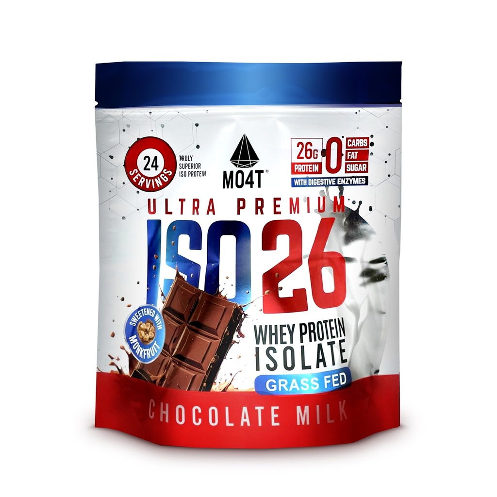 Izolacja białka serwatki ISO26 bez sztucznych substancji słodzących. Naturalnie słodzony z Monk Fruit, 1.6 Funds, 24 Sługi, Czekoladowe Mleko.