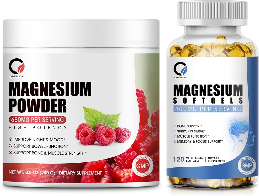 Magnezu Glycinate 400mg Softgels & 680mg Magnezu Glycinate Complex Powder for Calm, Night & Muscle Support - Wegan, Non GMO