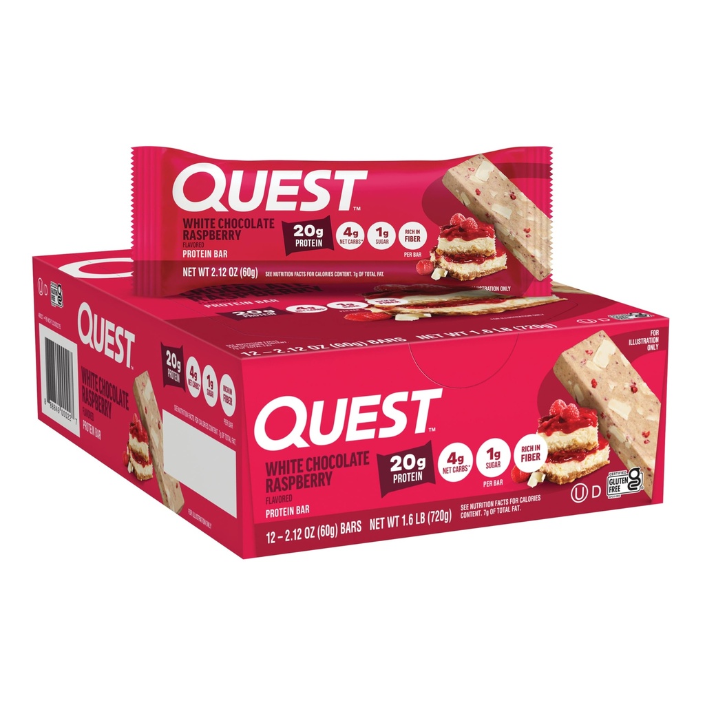 Quest Nutrition- Wysokie białko, niskie węglowodany, Gluten Free, Keto Friendly, 12 Count White Chocolate Malina