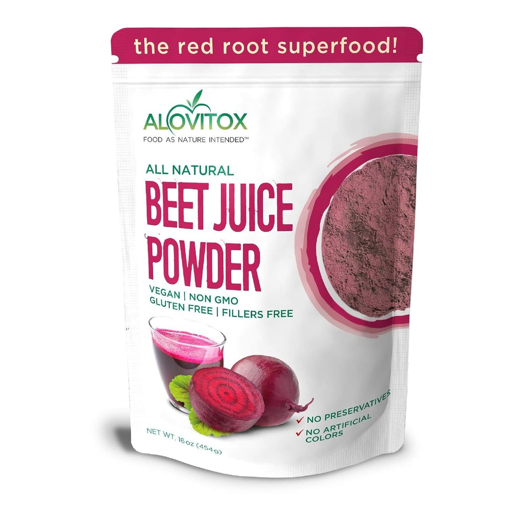 Alovitox organiczny sok z buraków w proszku 16 oz 124; 100% Czysty, Świeży i USDA sok z buraków w proszku w proszku 124; Tlenek azotu Superfood w proszku 124; Wsparcie Energised and Efficient Workout Session