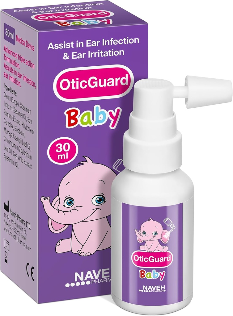 NAVEH PHARMA Otic Guard Baby Ear Drops - Natural Ear Oil for Ear Wax Removal & Infection Relief - Delikatny Czyściciel Uszy dla niemowląt, Toddlers & Kids - łagodzi swędzące uszy i pływacki Uszy