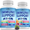 Nowy wiek 8 w 1 Immune Support Booster Suplement z Echinacea, Witamina C i Cynk 50mg, Witamina D 5000 j. m., Kurkumina kurkumina kurkumina & Ginger, B6, Elderberry 120 Count (Opakowanie po 2)