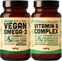 Wegański Omega 3 & Wegański kompleks witaminy B - Plant- oparte na DHA & EPA tłuszczowe kwasy, Witaminy Esential B z całego mieszanki żywności, B1, B2, B3, B5, B6, B7, Folate