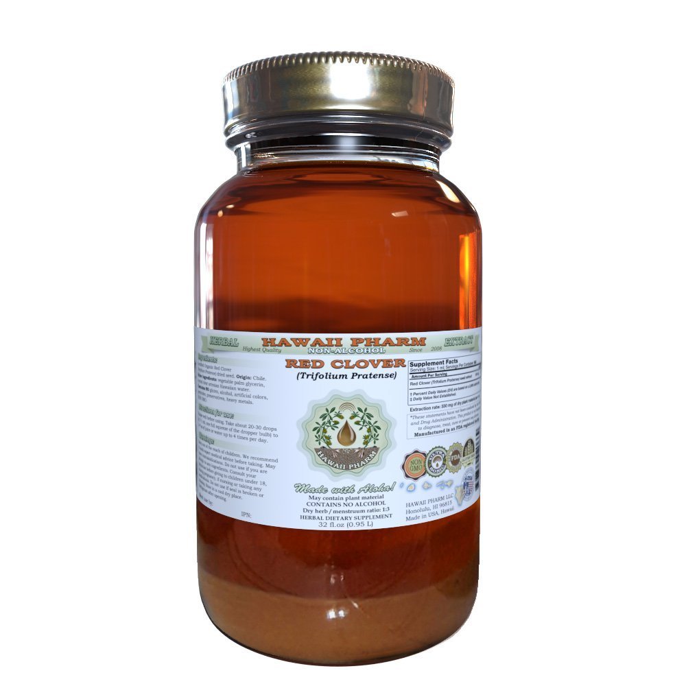 Red Clover Alcohol- Free Liquid Extract, Red Clover (Trifolium Pratense) Nasienie Glycerite Natural Herbal Supplement, Hawaii Pharm, USA 32 fl.oz
