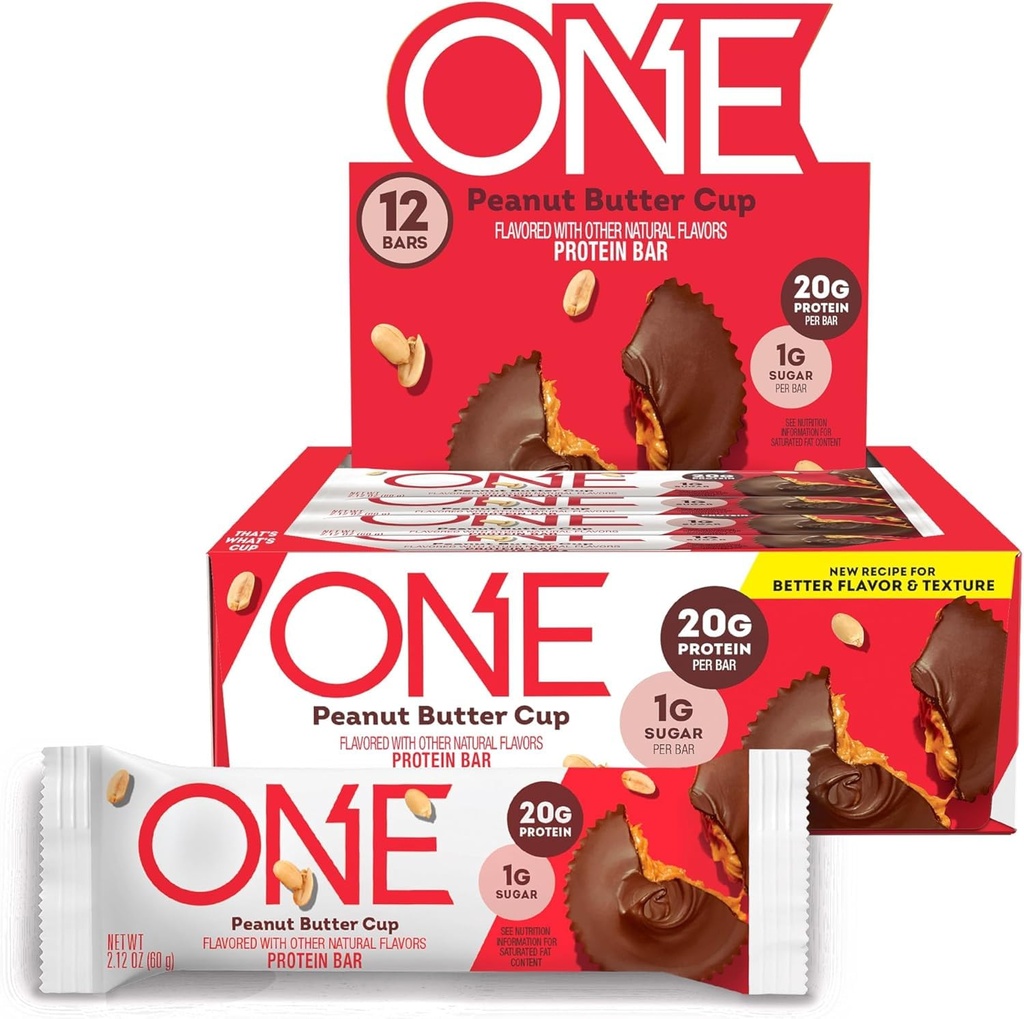 One Protein Bars, Peanut Butter Cup, Gluten Free z 20 g białka i 1 g cukru, spiżarnia Staples, 2.12 oz (12 Count)