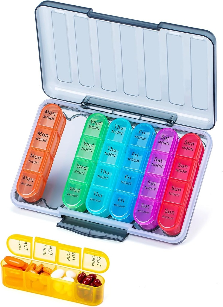 Betife XL Duża pojemność 4 razy w ciągu dnia Pill Organizator, 7 Dzień 4 Times Cotygodniowe Pill Box z 28 Komory do leczenia, Witaminy i suplementy