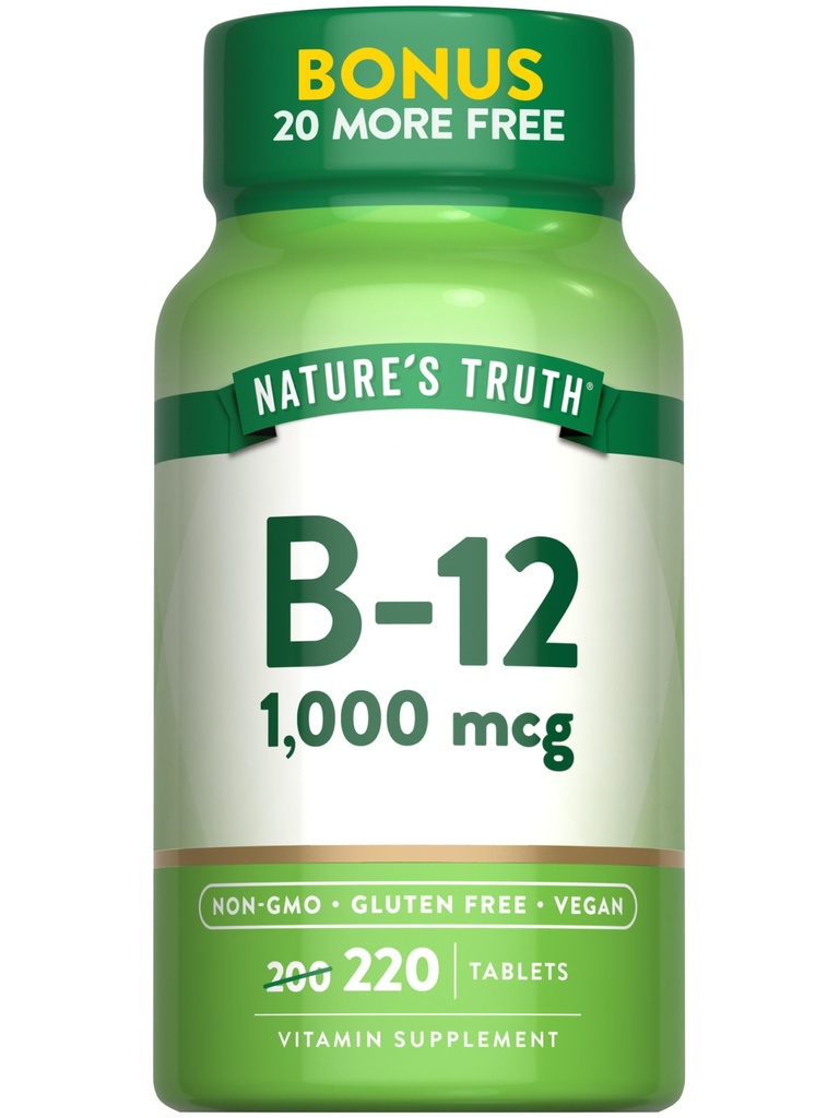 Nature 's Truth Witamina B12 Tabletki 124; 1000 μg 124; 220 Hrabia 124; Wegan, Non-GMO & Gluten