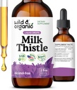Wild & Organic Milk Thistle Extract Drops - Liver Cleanse Support - Milk Thistle Liver Detox Tincture - Silymarin Supplement - Silybum Marianum Seeds - Vegan, Sugar & Alcohol-Free - 2 fl oz