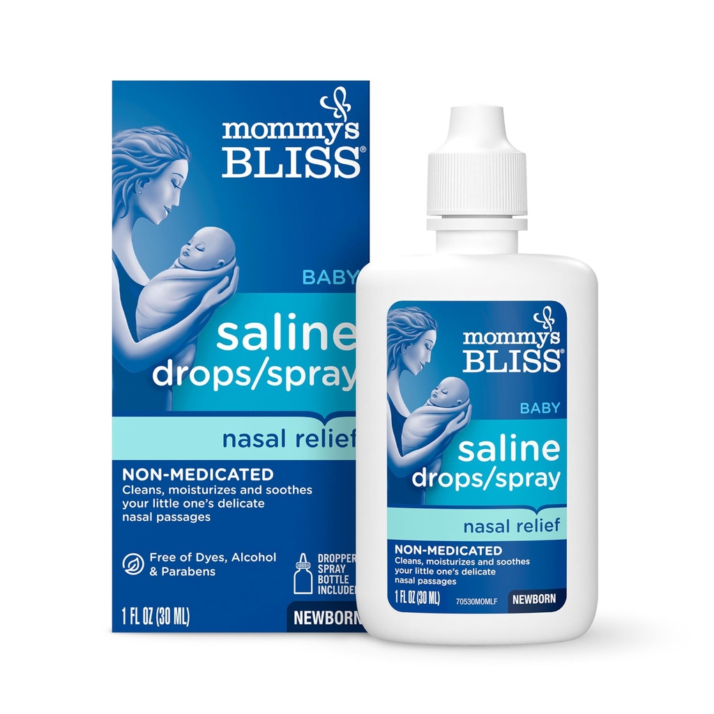 Mamuśka Bloss Saline Drops / Spray, Nasal Relief dla noworodków & Up, 1 Fl Oz