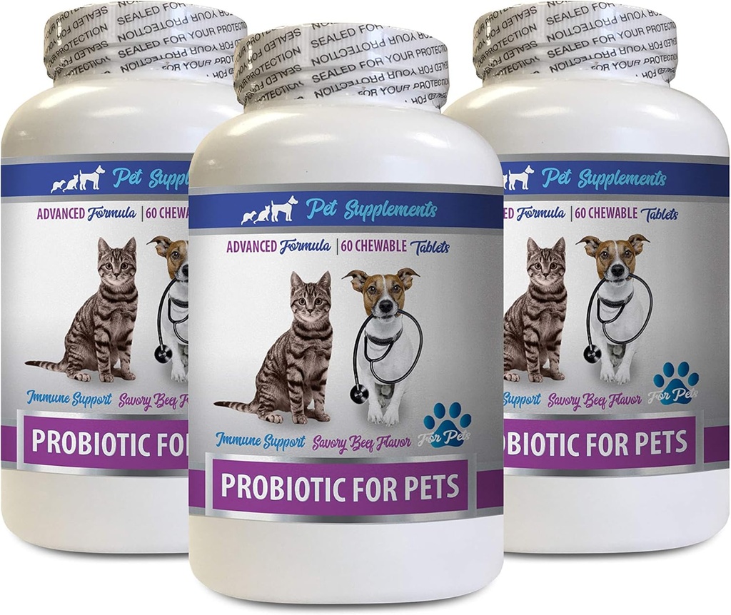 Koty Bad Breath Home Remedy - PROBIOTYKA dla zwierząt domowych - Psy Koty - Bad Gas and Breath Treats - Advanced Immune Boost - Cat Digestive Suppor - 3 Butelki (180 Potrawy)