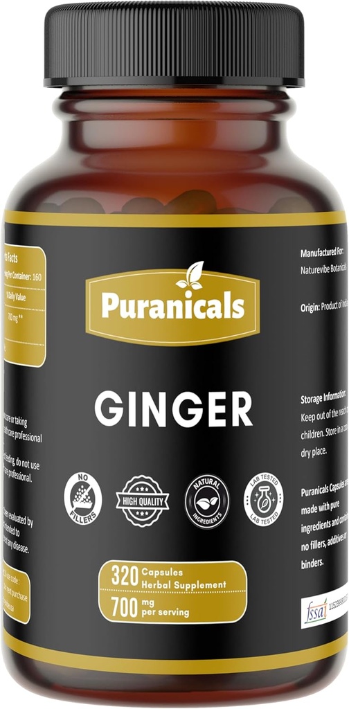 Ginger Premium 320 Kapsułki Nie GMO i Gluten Bezpłatne 124; Suplement ziołowy 124; 700 mg Na Podawanie 124; Made with 100% Pure Ginger Root Powder