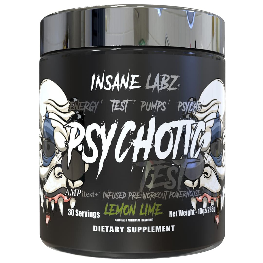 Szalony test psychotyczny Labz, Wysoka energia testosteronu Stim i Pompa Wzmacnianie Pre- Workout Proszek z DMAE Bitartrate, D Kwas asparaginowy, HCL kreatyny i glicerol Monostearynian, 30 Służenie, Lim Lemon
