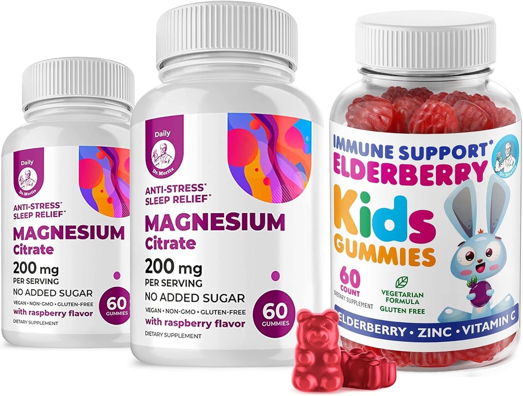 Żeberka dla dzieci i Magnezu 200 mg Gummies Sugar-Free - Zdrowy system immunologiczny Booster i wsparcie zdrowia z Elderberry Extract z Magnezu spokojne żucia dla dzieci i dorosłych Sugar- Free