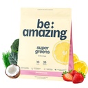 BE AMAZING Super Zielonych Proszek z prebiotyki, Enzymy i przeciwutleniacze, 35 Owoce i warzywa, Electrolytes & Fiber, Wegan, Gluten Free Juice & Smoothie Mix, Różowa Lemoniada, 25 Słupki