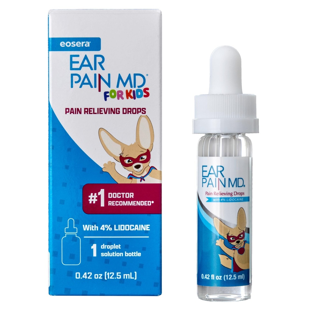 Eosera ® Ear Pain MD ® dla dzieci - Maksymalna siła Erache Relief Drops z lidokainą - Lekarz Zalecany Medycyna dla dzieci, Dzieci i Toddlers 2 + - Szybkie działanie Uszy Drop Pain Reliever - 12,5 ml