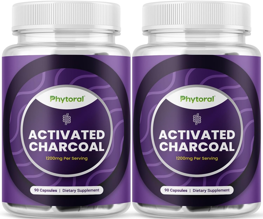 Aktywowane Pigułki Węglowe Detox & Cleanse - Oczyszczanie Kapsułki kokosowe z 1200 mg na Podawanie do Bloating Relief - Active Detoksyfication Supplement for Body & Gut Health - 90 Count - 2 Pack