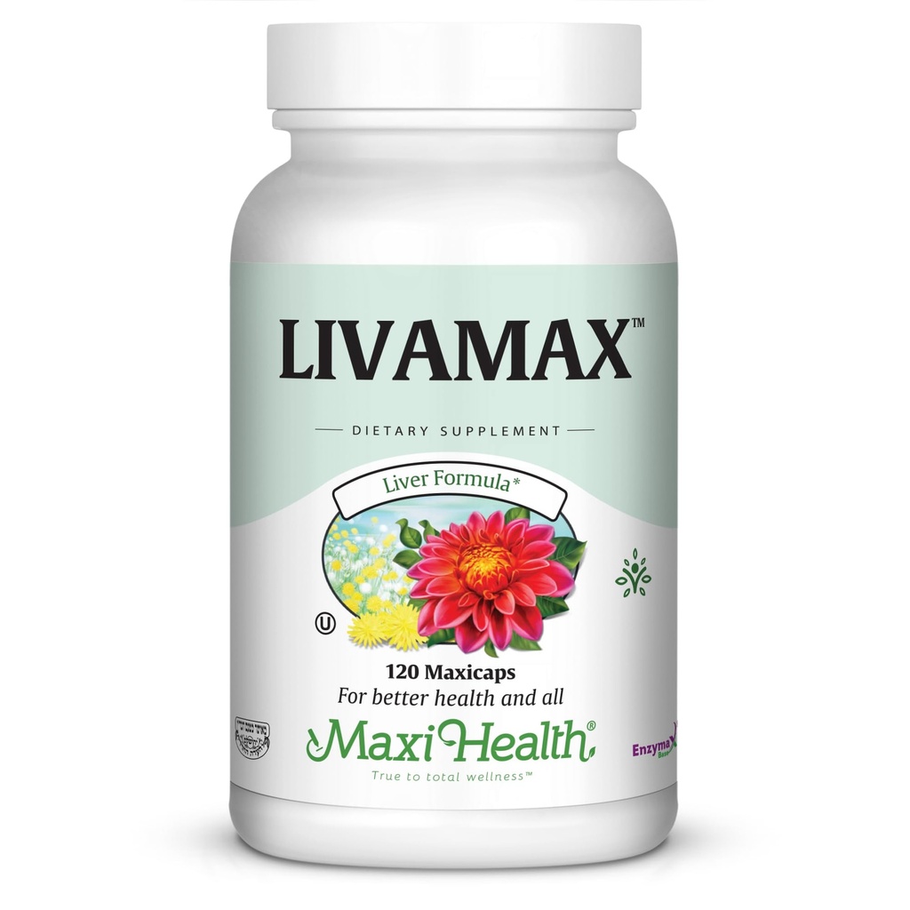 Maxi Health Livamax - wzór na wątrobę - z mlekiem Thistle i Dandelion Root - 120 kapsułki - Kosher