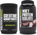 Monowodzian NutraBio Creatine, Izolat niearomatyczny, 500 g białka serwatkowego i serwatkowego, makaron czekoladowy, suplement Bundle - Energia mięśniowa, Lean Muscle Growth, Odzysk i Siła