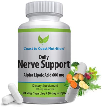 Nerve Support - Zaawansowane Ulgi Nerve z kwasem lipoicznym alfa 650 mg - Nerve Vitamin dla łatwości rąk, nóg i stóp - 60 Kapsułki / 30 Day Supply