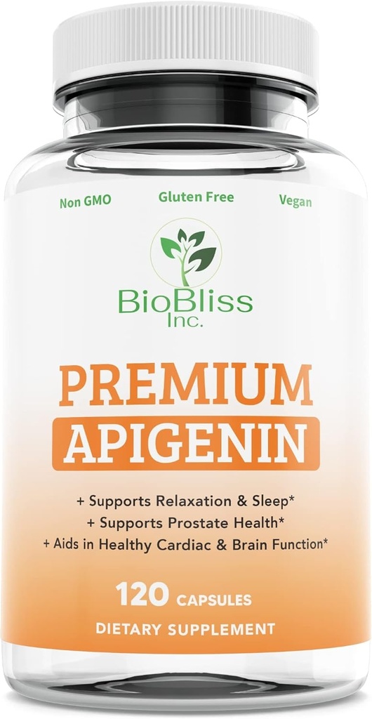Apigenin Suplement - 50mg 120 Czapki, 4 Miesiące Supply- Pottent Bioflavonoid & Przeciwutleniacz. * Pomoc snu na relaks, Prostate Health & More * Non-GMO -Gluten Free- Vegan