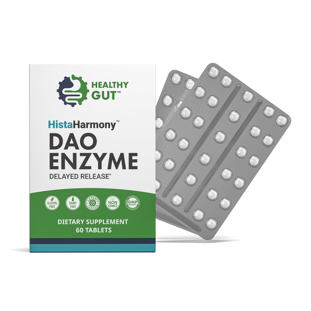 Healthy Gut HistaHarmony | Delayed Release DAO Enzyme Supplement | 30,000 HDU Diamine Oxidase Histamine Blocker | 60 Servings