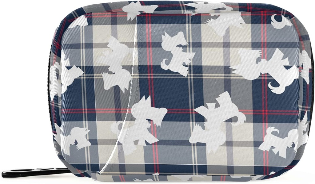 Plaid Scottish Dog Pill Box 7 Day Pill Case Travel Pill Organizer Bag z Zipper Portable Weekly Case Compact Rozmiar dla posiadacza suplementu witaminy