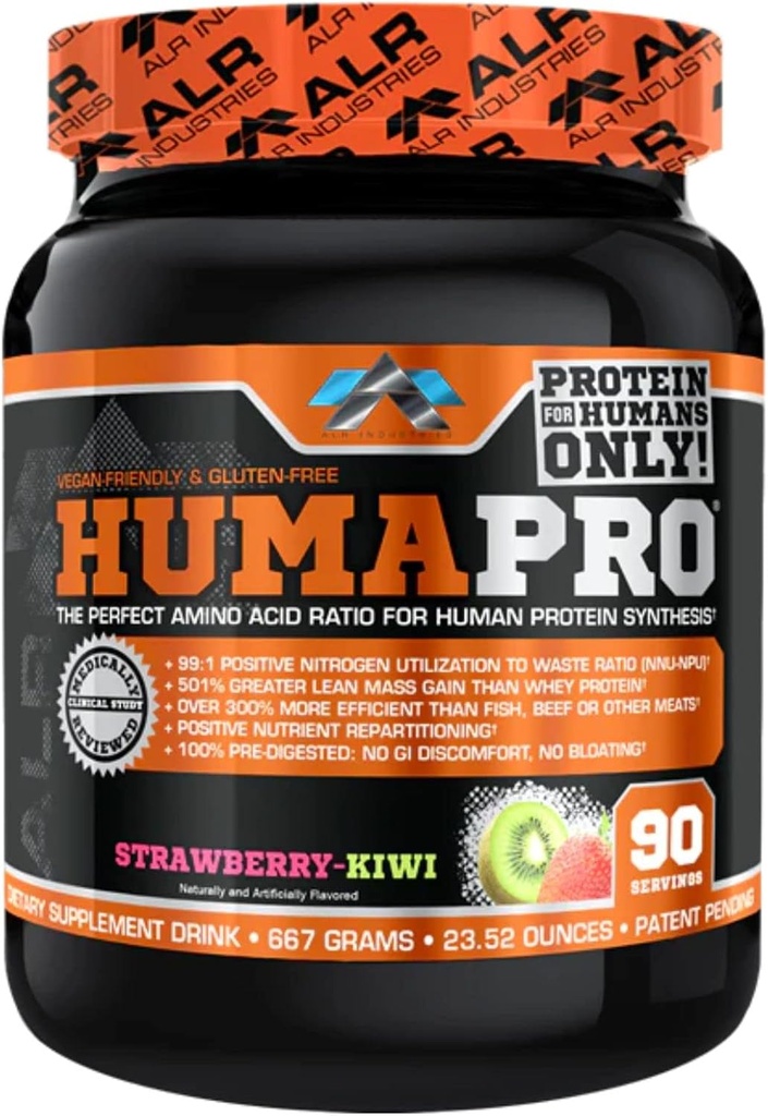 Humapro124; Amino Acids Protein Matrix for People 124; 99% wykorzystania dla Lean Muscle Assistance 124; Vegan, Gluten Free Assistance 124; 667g / 90 Servings (Strawberry Kiwi)