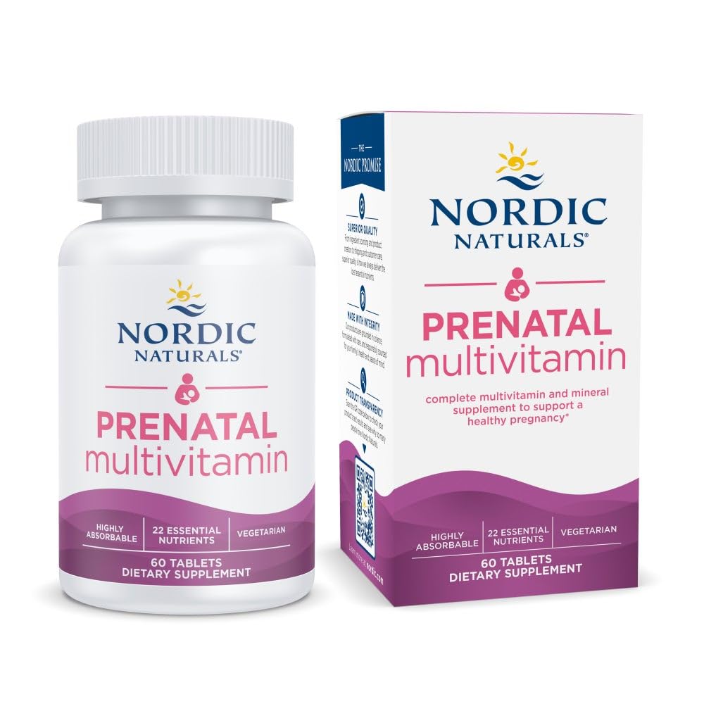 Nordic Naturals Prenatal Multivitamin dla kobiet - Codzienne wegetariańskie witaminy prenatalne - 22 Podstawowe składniki odżywcze, W tym B6, Folate i Żelazo - 60 Tabletki - 30 Służenia