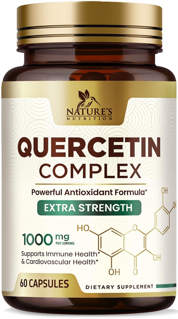 Suplement Quercetin 1000mg - Naturalne, Plantowe wsparcie dla immunologicznych, komórkowych, oddechowych i sezonowych zmian - Dwuwodny Quercetin Extra Siła z Sophora Japonica - 60 Kapsułki Veggie