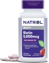 Natrol Beauty Biotin 5000mcg, Suplement diety dla zdrowych włosów, skóry, paznokci i metabolizmu energii, 90 Strawberry- aromat szybko rozpuszczalne tabletki, 90 Day Supply